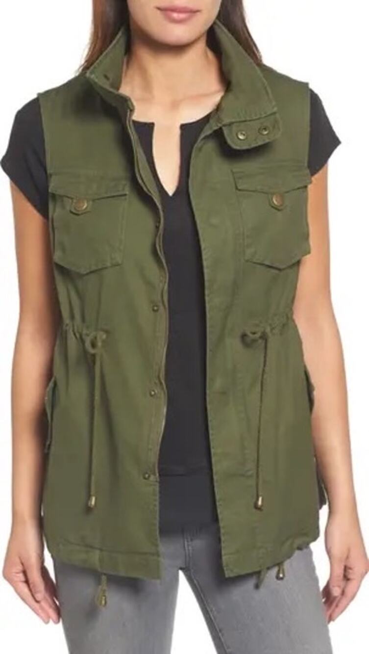Pleione Olive Green Cotton Twill Military Utility Sleeveless Outdoor Vest Size L